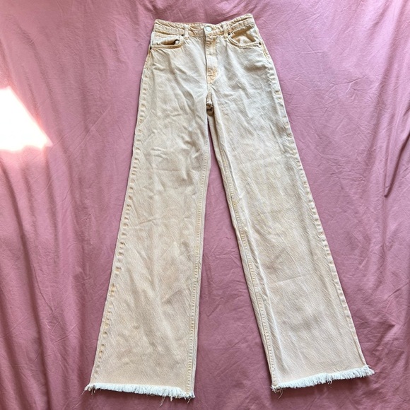 Zara Wide Leg High Waist Orange Tan Jeans Size 4 - Picture 5 of 9